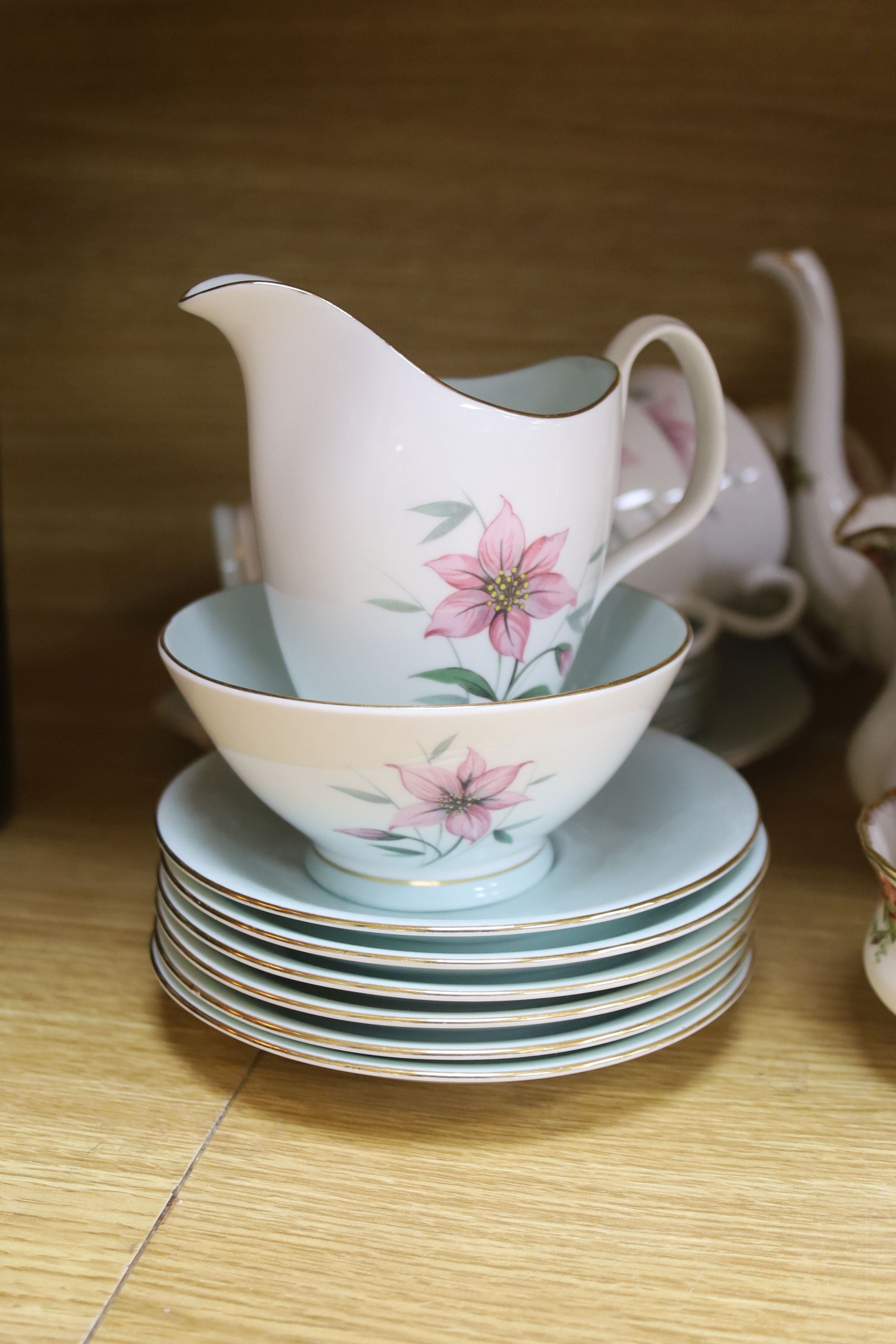 A Royal Albert Old Country Roses part tea and coffee set, together with Elfin